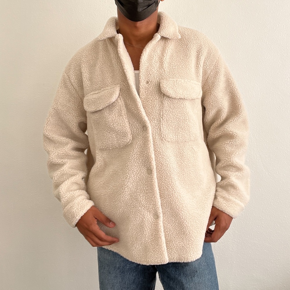 Fleece Jacket Button Up, Cream - image 3